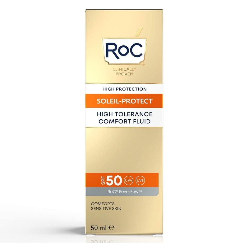 RoC - Soleil-Protect High Tolerance Comfort Fluid SPF 50 - Sunscreen - Sensitive Skin - 50 ml واقي شمس للبشرة الحساسةمع مرطب للبشرة