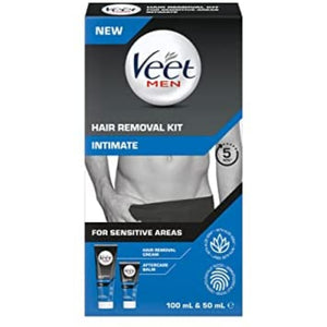 Veet Men Intimate Hair Removal Kit, with Hair Removal Cream and Aftercare Balm,  (Suitable for sensitive areas, genitals, underarm, chest and body)100 ml + 50 ml مزيل شعر ومرهم للرجال للمناطق الحساسة